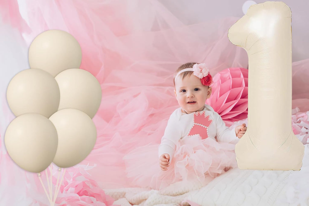 Skiennix 40-Inch Beige Number 1 Foil Balloon - Perfect for 1st Birthday Parties & Baby Showers