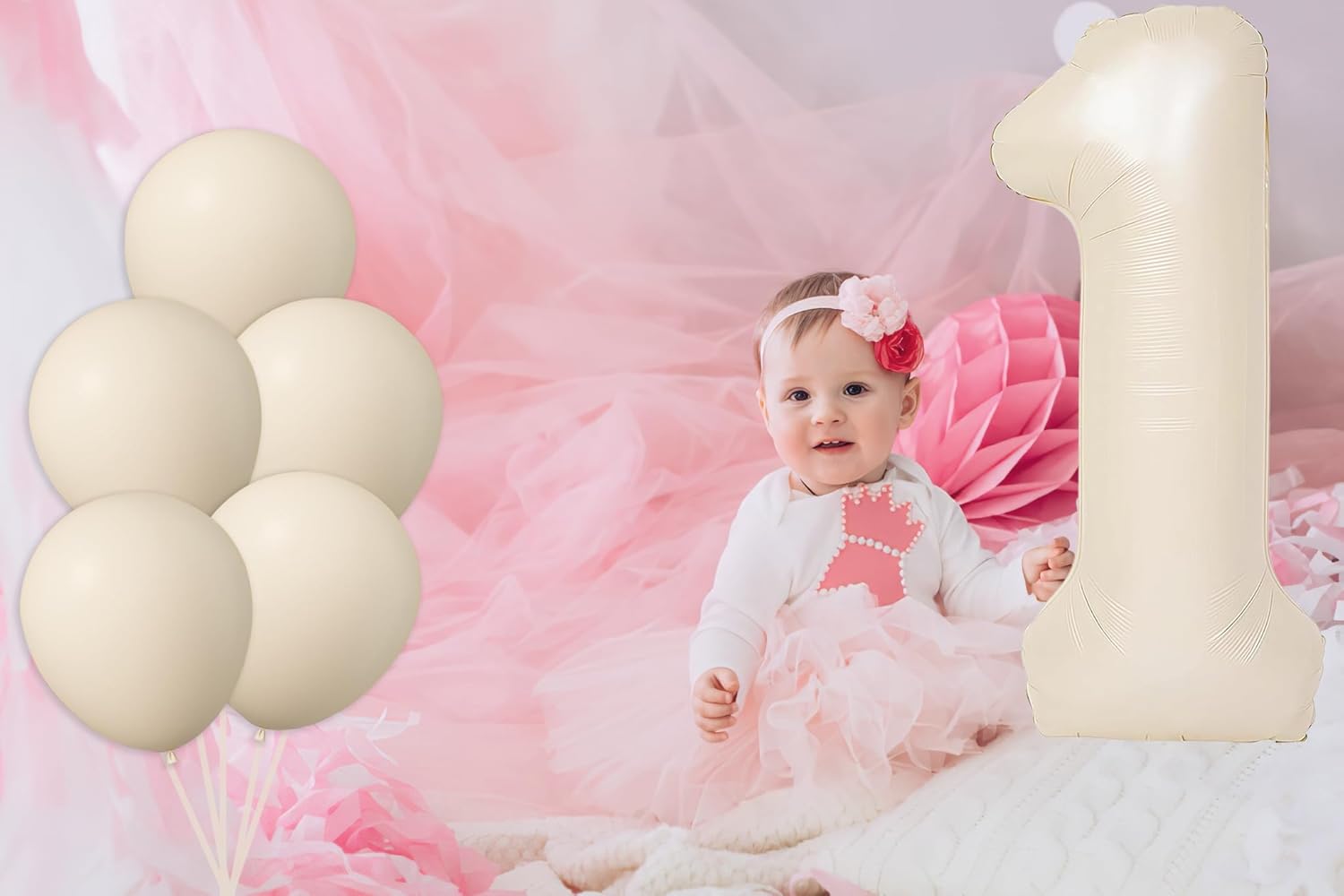 Skiennix 40-Inch Beige Number 1 Foil Balloon - Perfect for 1st Birthday Parties & Baby Showers