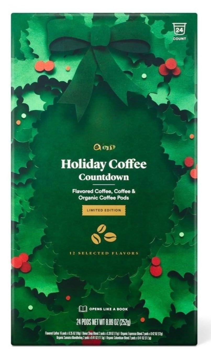 Skiennix Holiday Coffee Countdown Advent Calendar - 24ct Medium & Dark Roast Single Serve Pods