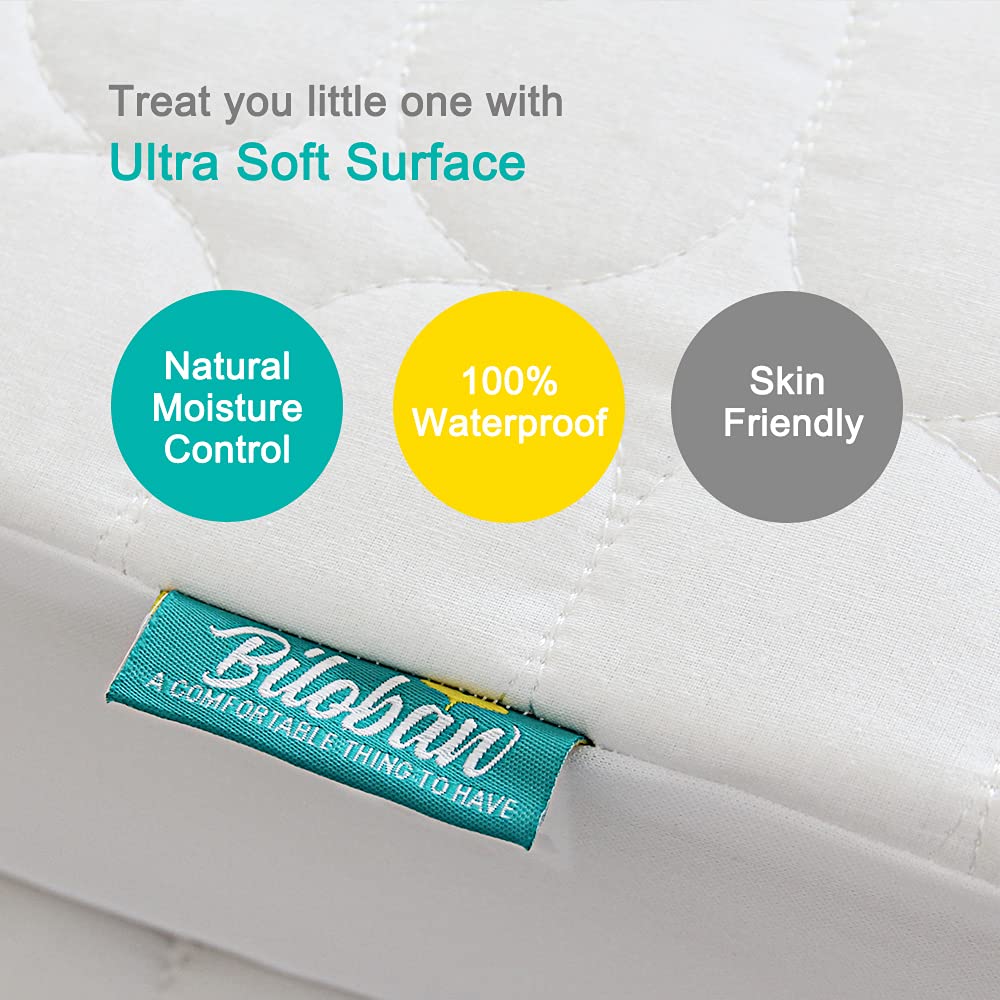 Skiennix Crib Mattress Protector - Waterproof Quilted Pad Cover | 2 Pack, Fits Toddler Bed, White, 52” x 28”