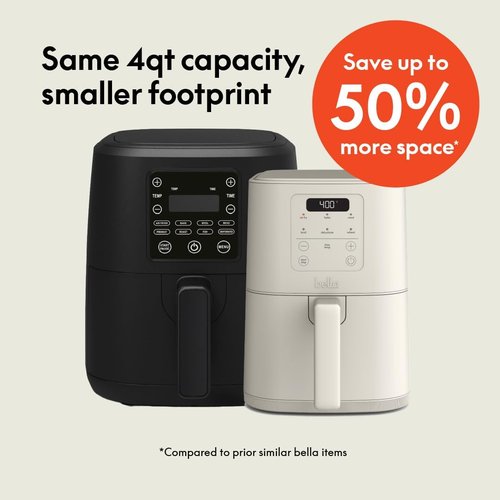 Bella 4Qt Slim Air Fryer - Fits-Anywhere™ Kitchenware with Adjustable Temp & 6 Cooking Presets | Oatmilk Color