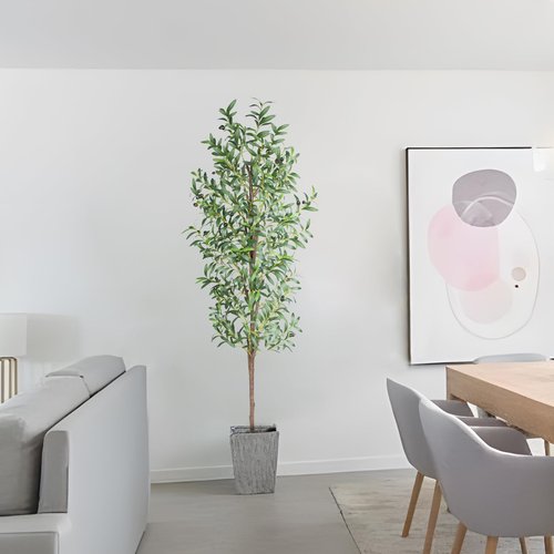 CETRD Artificial Olive Tree, 6FT Tall Faux Olive Trees 72in Outdoor Fake Potted Silk Plant with Trunk and Realistic 648 Leaves and 24 Fruits for Modern Office Home Decor Indoor（1pack）