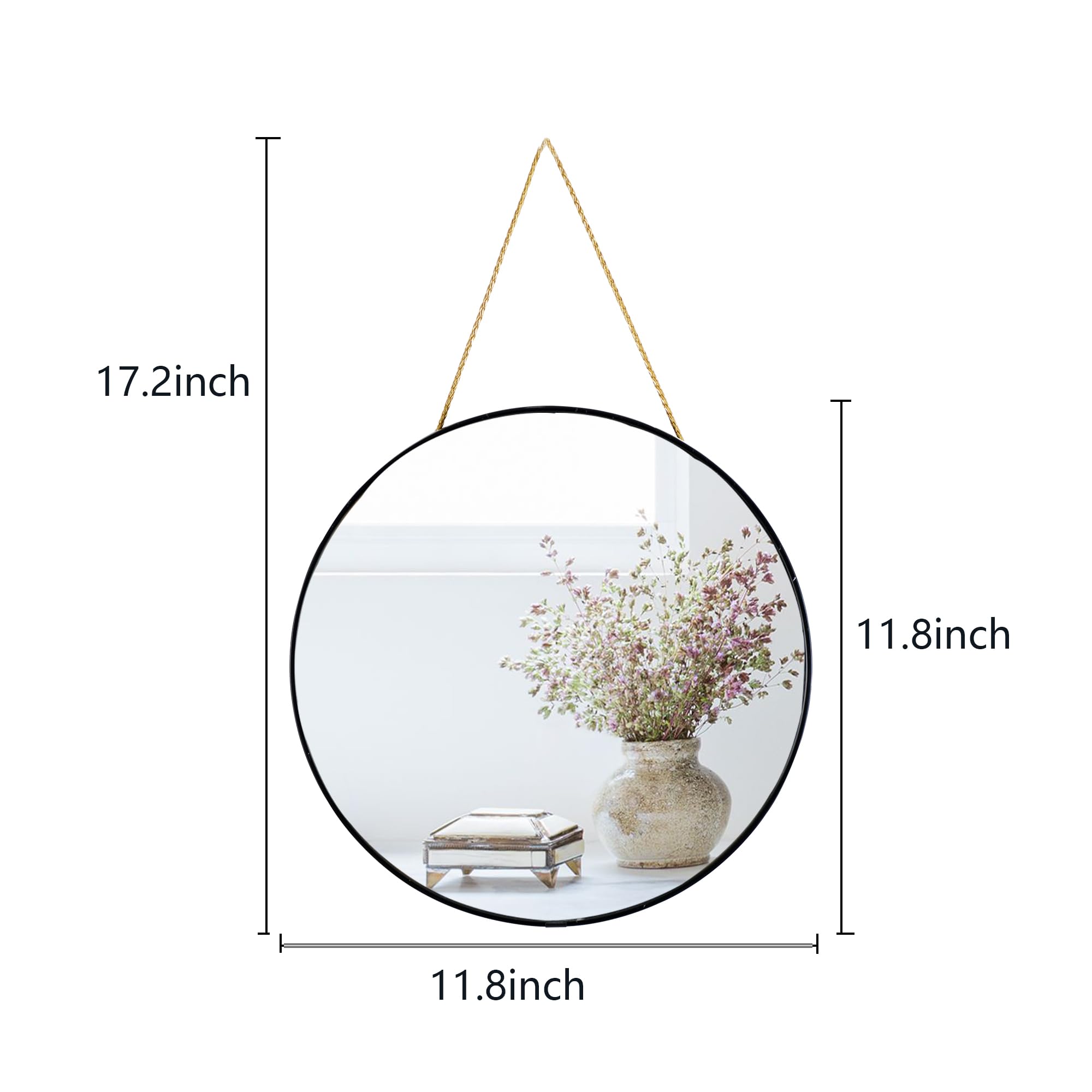 YCHMIR Small Round Wall Mirror,Bathroom Mirror (Black, 11.8 in.)
