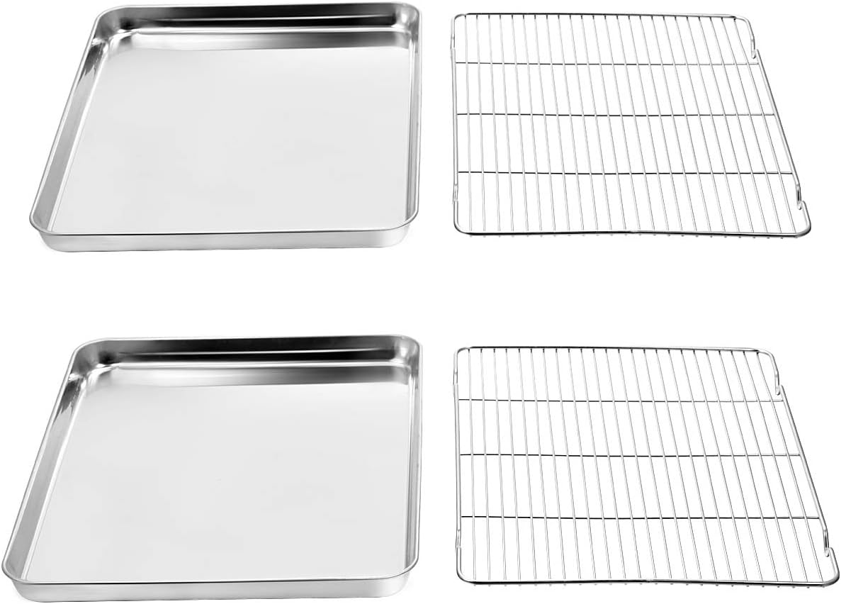 Wildone Baking Sheet & Rack Set - Stainless Steel Cookie Pan with Cooling Racks | 17.3 x 12.2 Inch, Non-Toxic & Easy Clean
