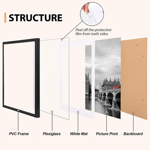 Fixwal Diamond Art Frames - Set of 6 Lightweight 12x16 Picture Frames with Shatter-Resistant Glass | Black