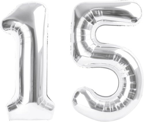 Balloon 15 - 40 Inch Silver Foil Number Balloons for 15th Birthday & Anniversary Celebrations
