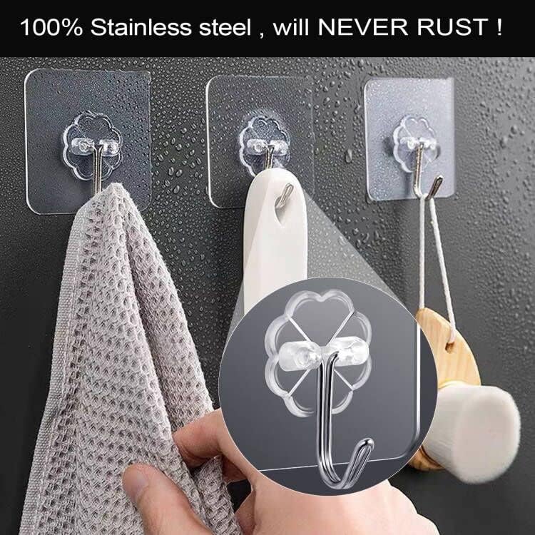 ZESLMG Heavy-Duty Adhesive Wall Hooks - 16 Pack Clear Self-Sticky, Removable for Towel, Key, Coat, and More