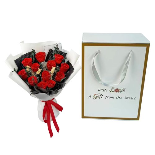 Qutawua Preserved Flower Eternal Rose Bouquet,12 Forever Flowers in Gift Box,Romantic Gift for Women,Valentine's,Mother's Day Gift(Red, 12 Rose)