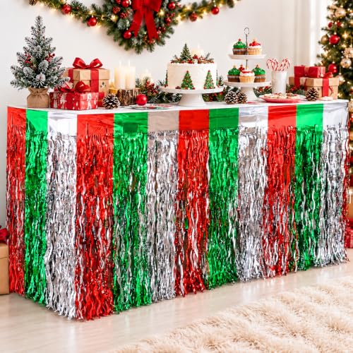 Christmas Party Decorations 4 Pack Red White Green Table Skirt - Christmas Color