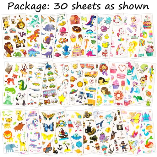Habett Kids Temporary Tattoos Set - 300+ Waterproof Designs for Party Favors