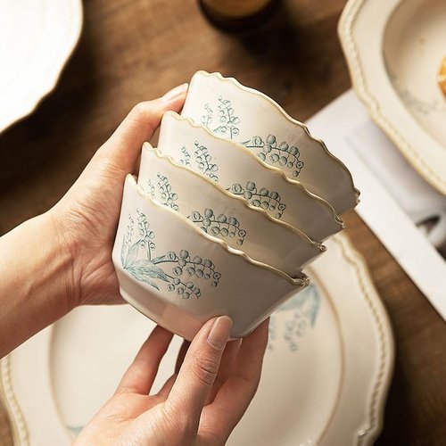 MDZF SWEET HOME 8-Piece Dinnerware Set - Lily Bloom Series, Service for 4, Includes 6'' Bowls & 10'' Plates, Retro Vintage Floral Style, Microwave & Dishwasher Safe