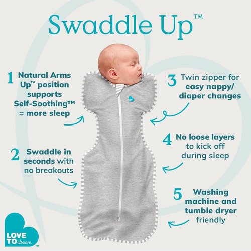 Love To Dream Swaddle Up - Soft Bamboo Fabric Wearable Blanket | Arms Up Design, 1.0 TOG, Small 8-13 lbs, Boats Mist