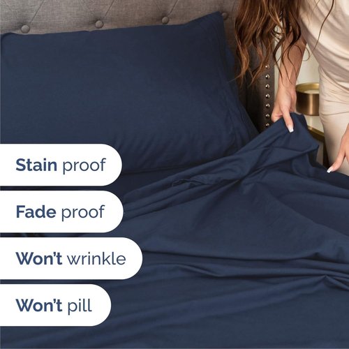 Cal King Size 4-Piece Sheet Set - Comfy, Breathable & Cooling Bed Sheets - Luxury Hotel Quality - Deep Pockets, Soft, Wrinkle-Free - Oeko-Tex Certified - Navy Blue