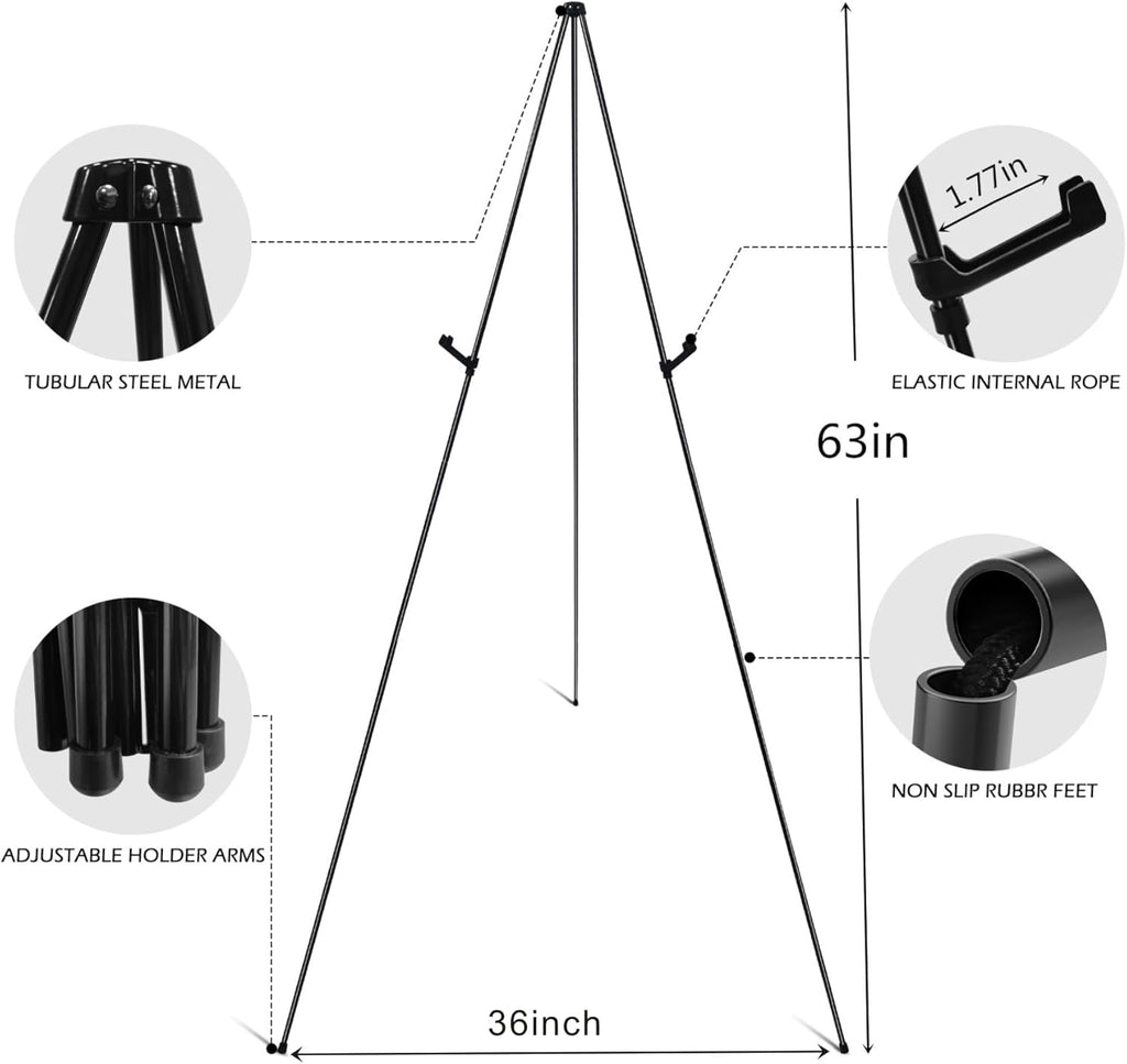RRFTOK Easel Stand - 63'' Lightweight Portable Ground Easel for Wedding Signs & Posters | Metal Tripod with Carry Bag