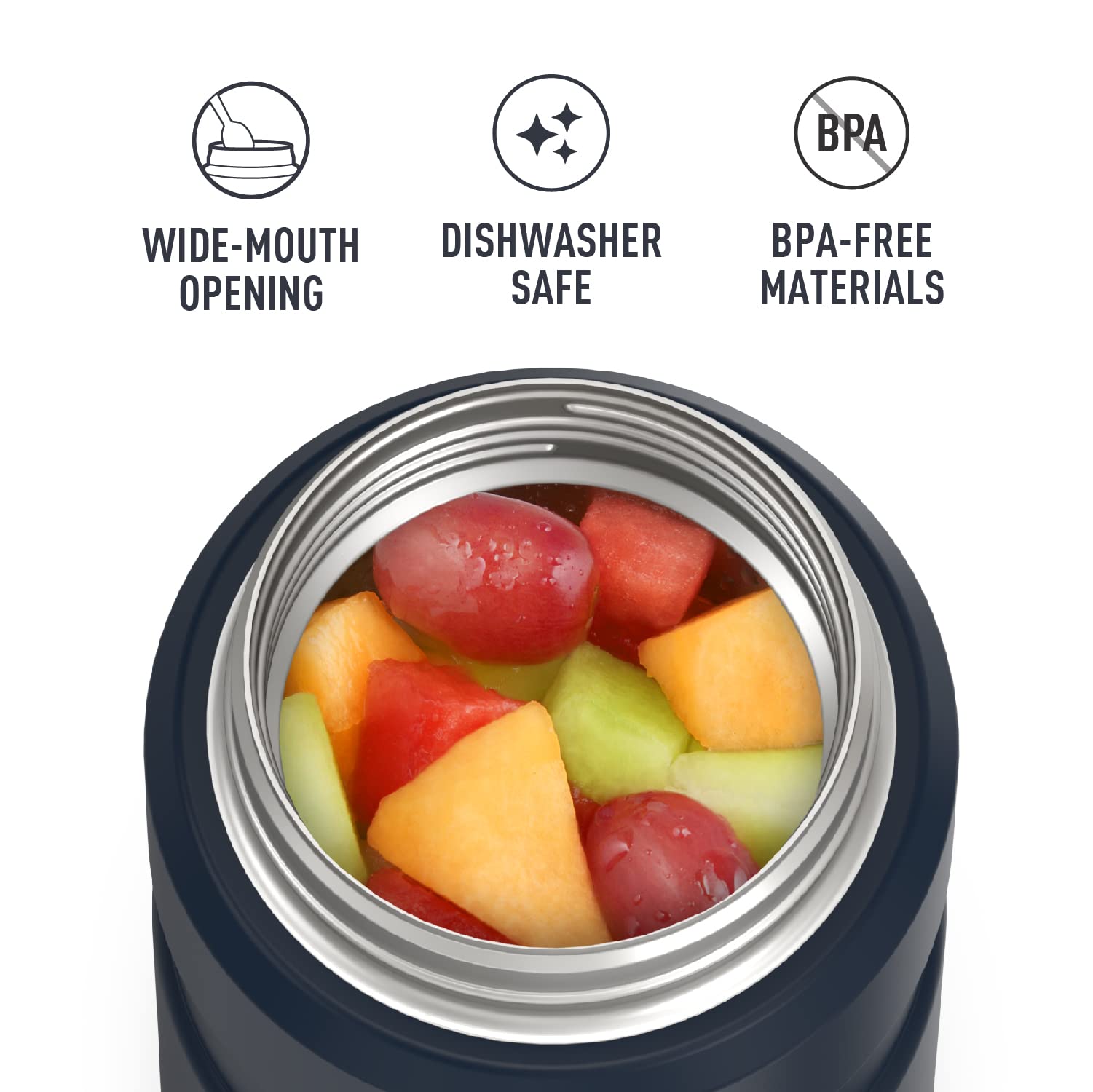 THERMOS Stainless King Vacuum-Insulated Beverage Bottle, 40 Ounce, Matte Steel & Stainless King Vacuum-Insulated Food Jar, 24 Ounce, Midnight Blue