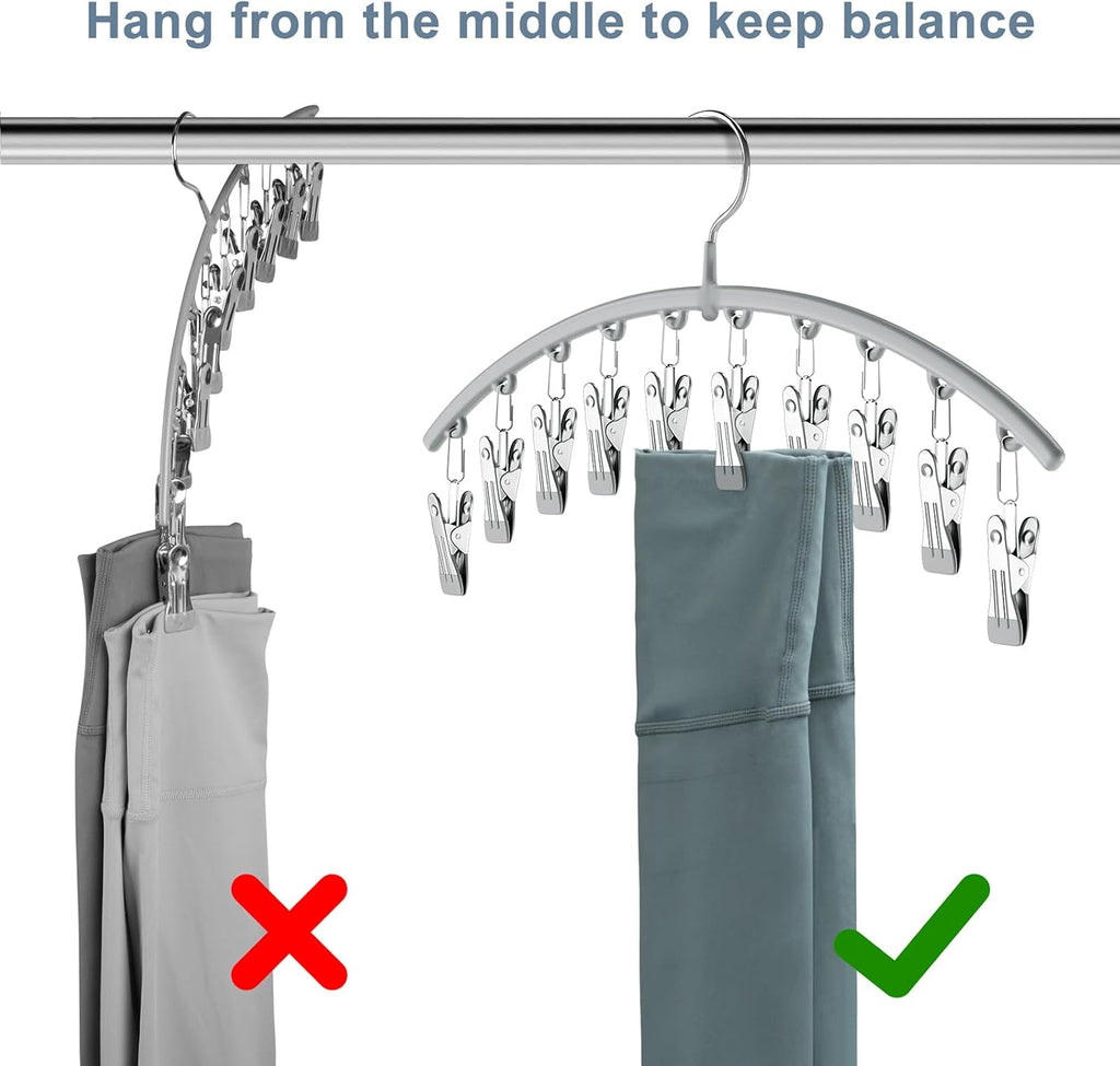 Volnamal Legging Organizer - Metal Yoga Pants Hanger with Rubber Coating | 2-Pack Holds 20 Leggings - Grey