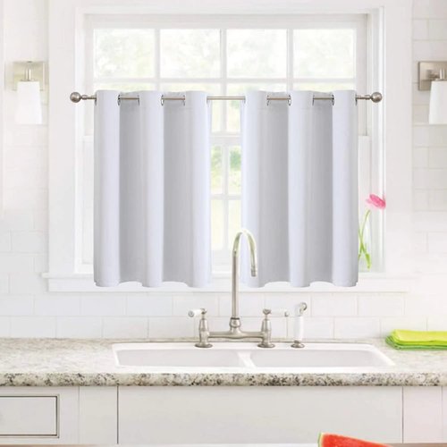 ChrisDowa Small Window Curtains - Grommet Thermal Insulated Room Darkening Panels (Greyish White, 34 x 36 Inch)