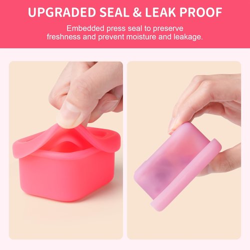 MICEBAY 2-Pack Leak-Proof Salad Dressing Container To Go, Food Grade Silicone Sauce Containers for Bentgo Lunch Box, Reusable Condiment Cups with Lids for Small Snacks - 2.6 oz (Fuchsia & Pink)