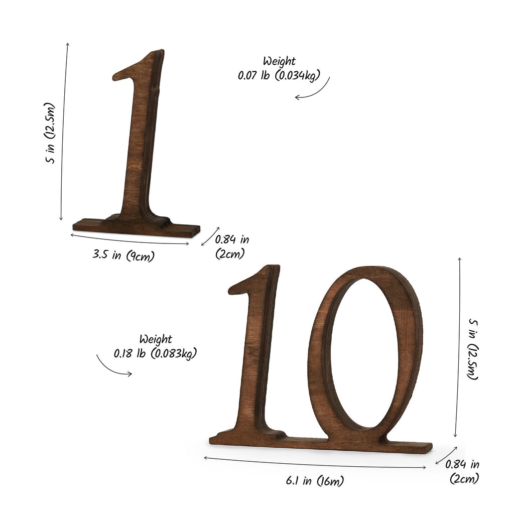 Wooden Wedding Table Numbers 1-10, Rustic Table Number Signs for Reception, Party, Banquet, Event Centerpieces, Self-Standing Wood Numbers with Base, Elegant Décor for Restaurant or Bridal Shower