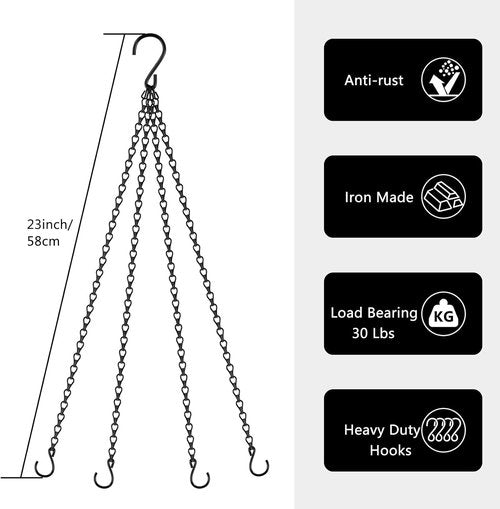 Garini 23-Inch Hanging Basket Chains - 3 Pack Plant Hangers with Hooks for Flower Pots & Lanterns | Black