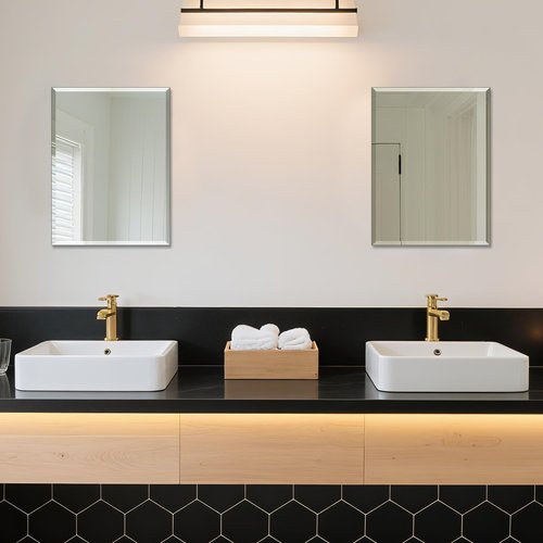 Beveled Bathroom Mirror for Wall, Rectangle Frameless Wall Mirror 16" x 12" Inch for Vanity Living Room Entryway Bedroom