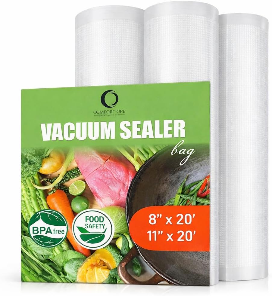 Premium Vacuum Sealer Bag Rolls - Custom Cut Food Storage for Freshness & Meal Prep - 3 Pack (8"x20')