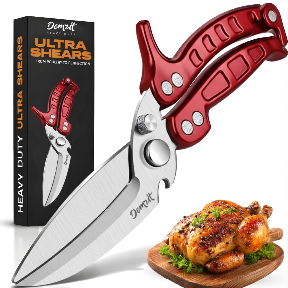 Heavy Duty Poultry Shears - A Must Have chicken processing equipment, Kitchen Scissors for Meat, Chicken, Turkey, and Vegetables - Non-Slip Handle, Safety Lock, Dishwasher Safe