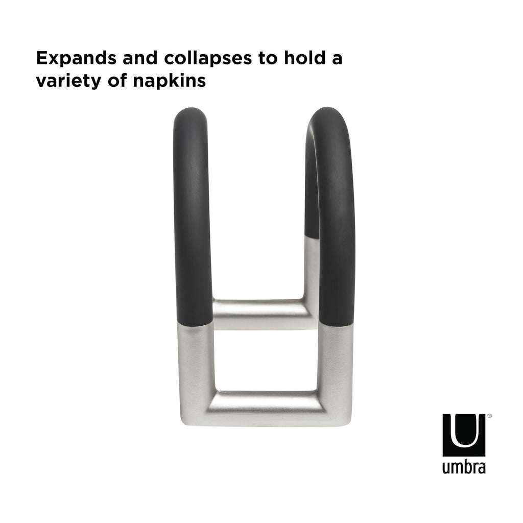 Umbra Swivel Napkin Holder With Dual Chrome Soft Touch Swivels - Heavy-Duty Kitchen & Dining Room Paper Storage - Stores a Bulk Amount of Napkins and Accommodates Any Amount, Black/Nickel