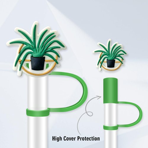 8PCS Green Plants Straw Covers Cap, Silicone 10mm Straw Tips Cover for Stanley 30&40 Oz Tumbler with Handle, Reusable Dust-Proof Drinking Straw Toppers