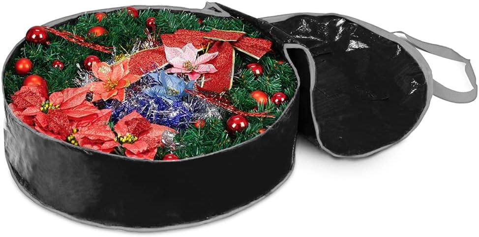 Propik Wreath Storage Bag - Tear Resistant Holiday Garland Container with Heavy Duty Handles | 24” x 24” x 8” (Black)