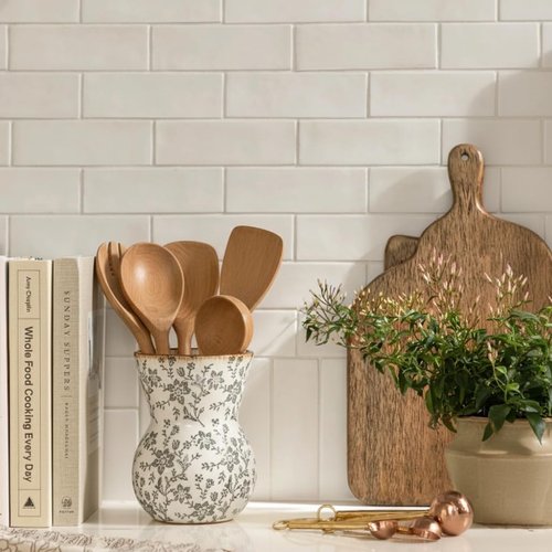 JIEMEI HOME Kitchen Utensil Holder, 7.56" Ceramic Large Rustic Utensil Crock for Countertop, Farmhouse Cooking Tool Organizer, Spatula Holder For Kitchen Decor, Gray Floral