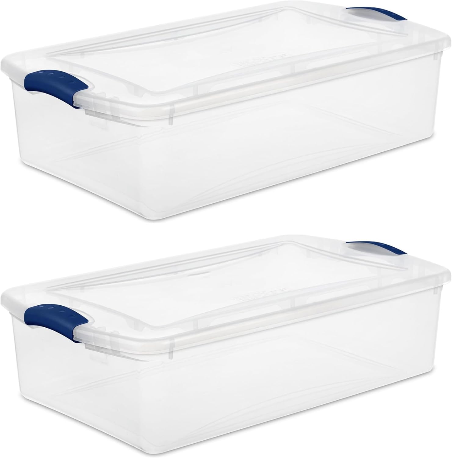 Sterilite 32 Quart Clear Plastic Storage Bins - Stackable Containers with Lids & Blue Latches for Home Organization