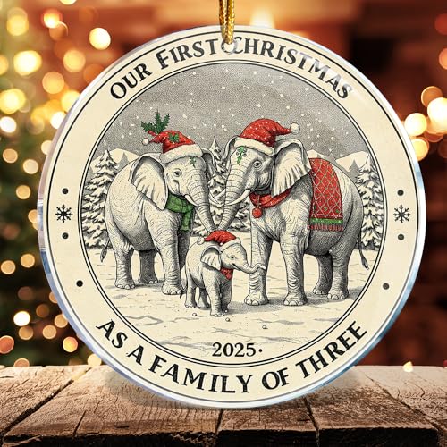 First Christmas Family Ornament Elephant 3.6in Funny Holiday Decor Gift