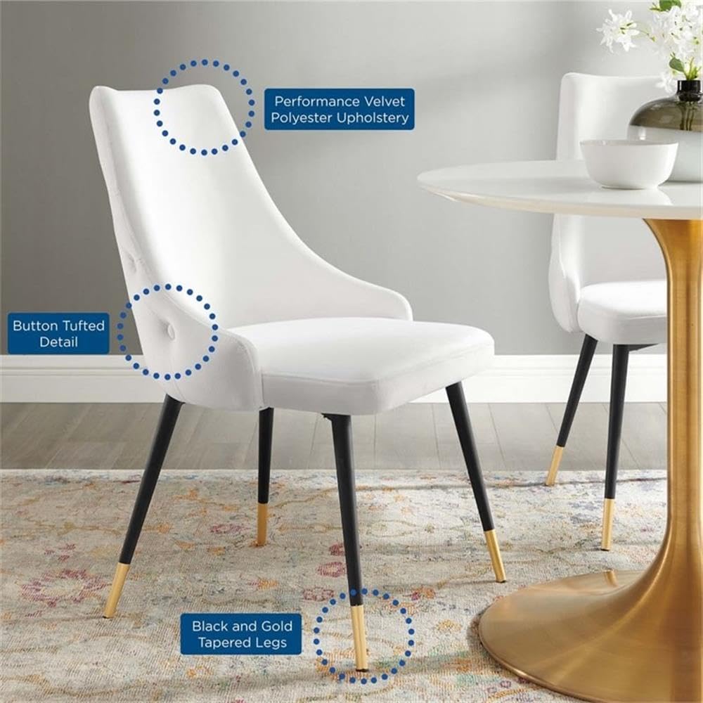 Modway EEI-3907-WHI Adorn Tufted Performance Velvet Dining Side Chair, White