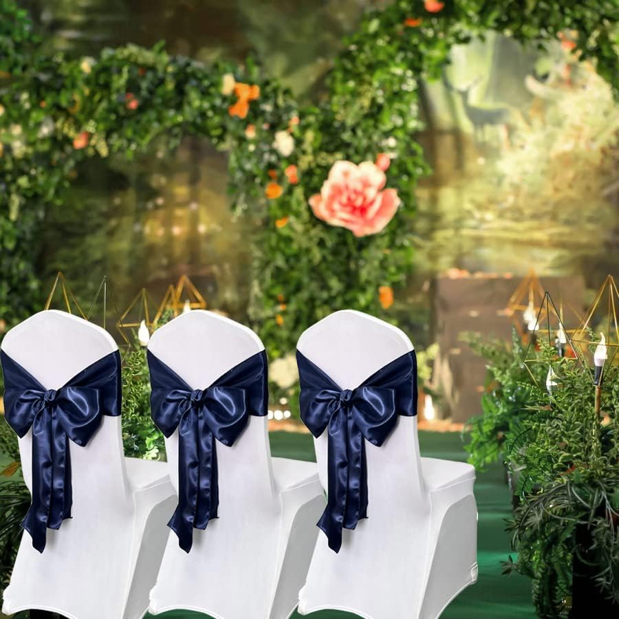 Skiennix Satin Chair Sashes - 50PCS Navy Blue Ribbon Ties for Wedding & Event Decor