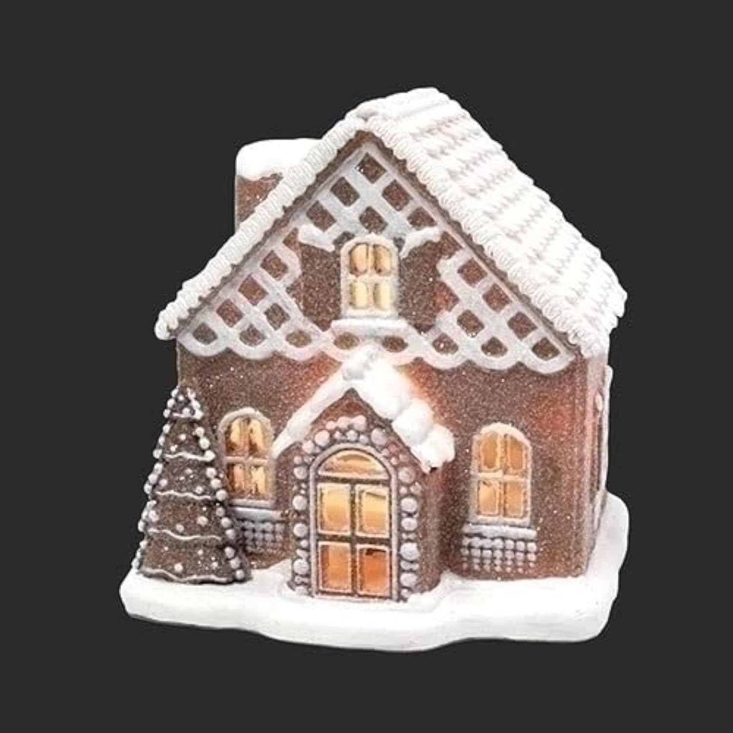 Roman Gingerbread House | LED Resin Decoration with Tree Lattice Design - 6.2 Inches Tall