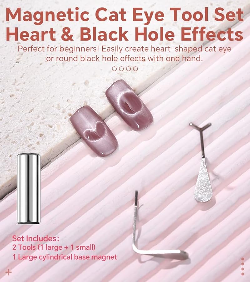 Rolabling Heart Magnet Cat Eye Nail Tool Set with Y-Shaped Guide Wand