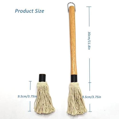 15.5in Basting Mop Brush for BBQ Grilling - Wooden Handle Detachable with 2 Replacement Heads &Silicone Brush - Grill Tools for Outdoor Cooking, Camping, Smoking