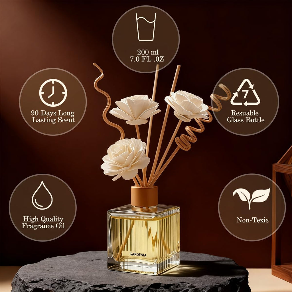 Ocean Breeze Reed Diffuser - 6.7 oz Glass Bottle with 4 Rattan Sticks & 3 Dried Flowers | Long-Lasting Aromatherapy for Home & Office