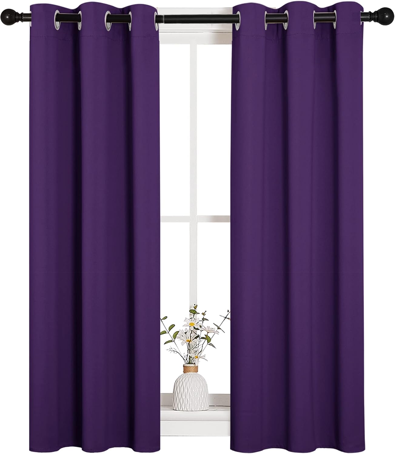 NICETOWN Thermal Insulated Blackout Curtains - Triple Weave Solid Ring Top Drapes | Set of 2, 29 x 45 Inch, Royal Purple