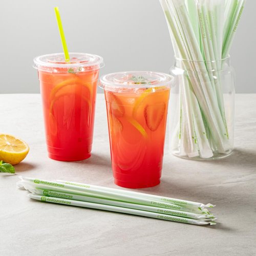 Restaurantware-Basic Nature 8.3 Inch Disposable Straws, 2000 Sustainable Straws - Wrapped, Won't Alter Flavors, Green PLA/PBAT Straw, For Hot And Cold Drinks