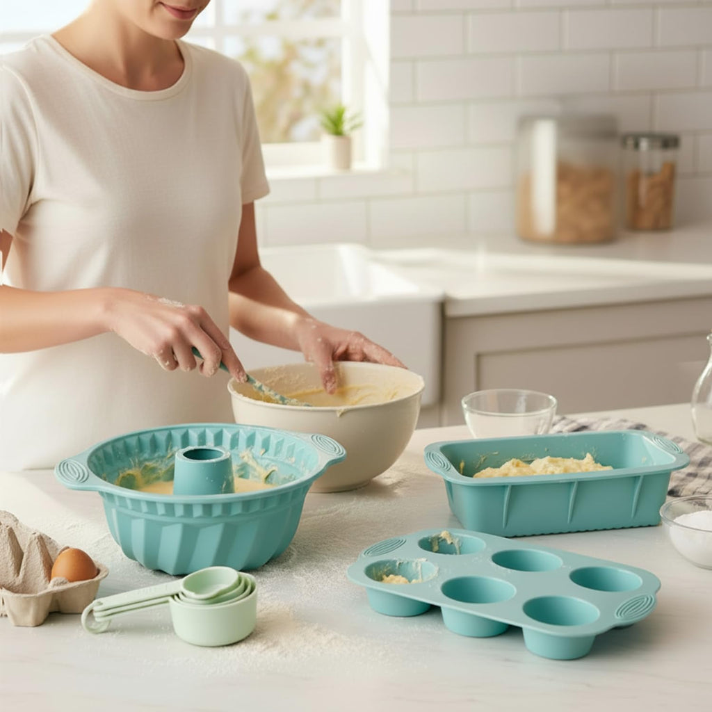 Skiennix 25 PCS Silicone Baking Pans Set - Nonstick Bakeware with Round/Square Cake Pans & Muffin Cups