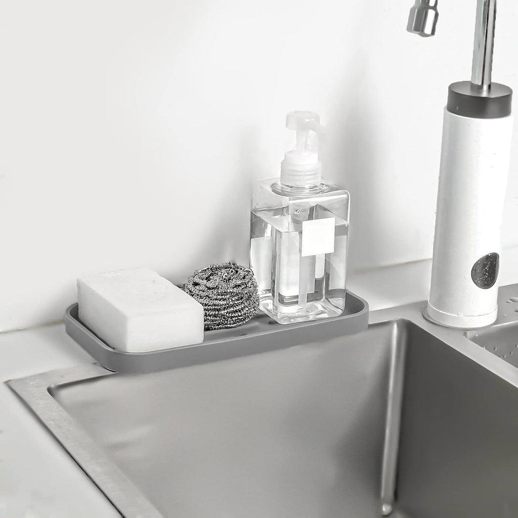 MicoYang Silicone Kitchen Sink Organizer Tray - Eco-Friendly Sponge Holder for Kitchen & Bathroom (Grey, 10"×5.3")