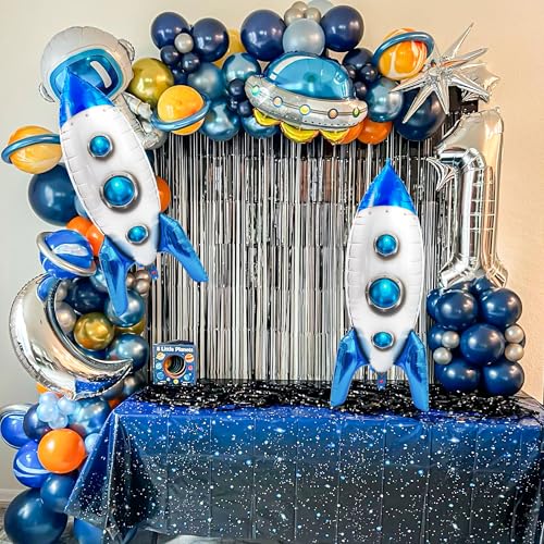 2-Pack Blue Rocket Ship Foil Balloons for Space Party Decor