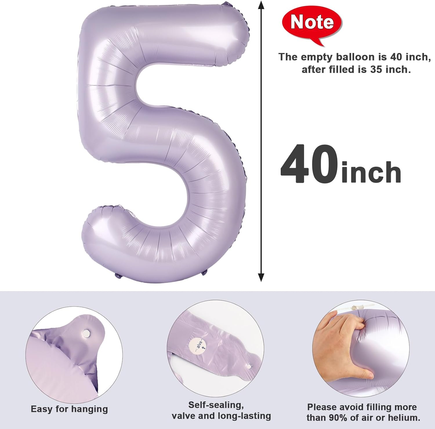 Skiennix 40-Inch Balloon Numbers - Big Cream & Purple 5th Birthday Decorations | Perfect for Weddings & Parties