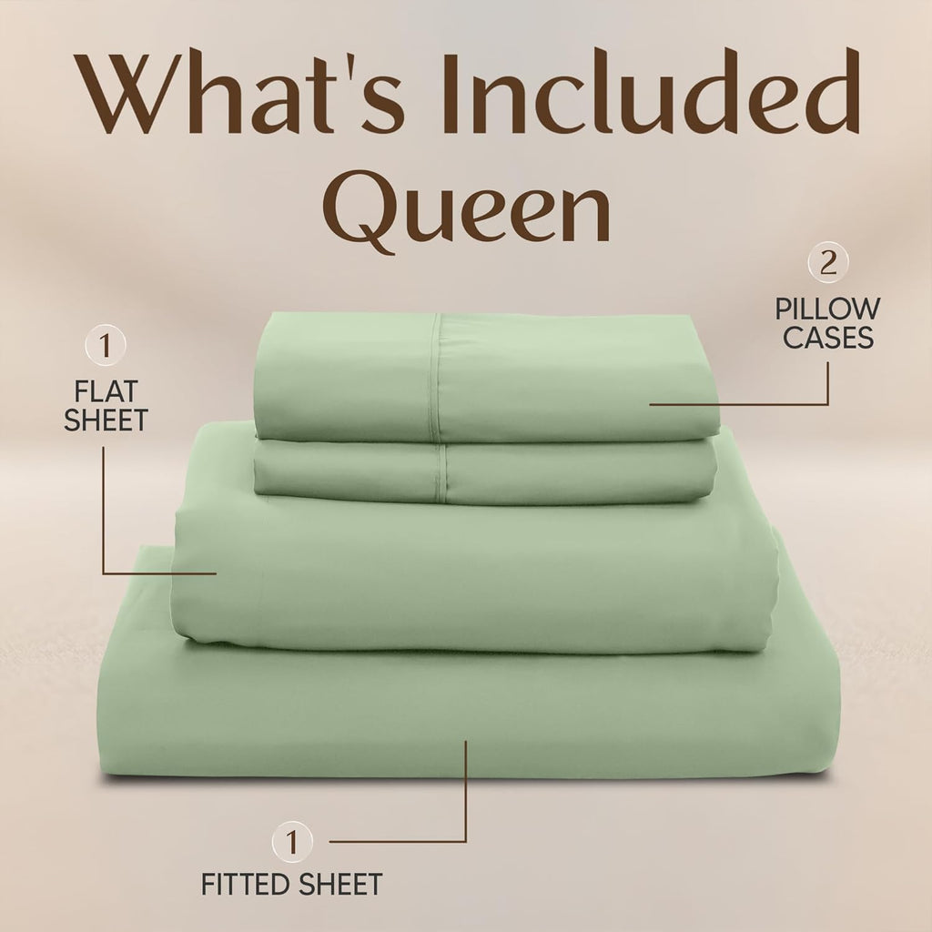 Utopia Bedding Queen Size Sheet Set - Soft, Breathable Microfiber, 4-Piece in Sage | Oeko Tex Certified