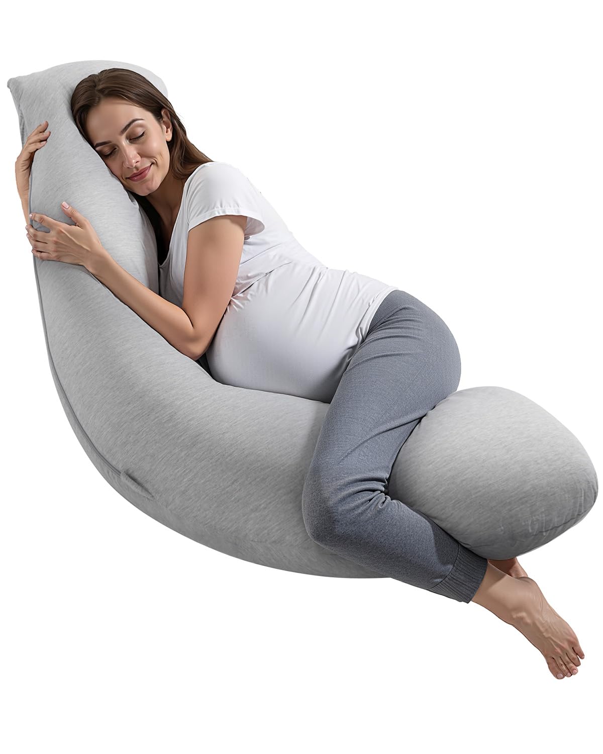 VEVOR Pregnancy Pillow - L-Shaped Maternity Body Pillow for Side Sleeping | Soft, Breathable, Washable Jersey Cover - Light Gray