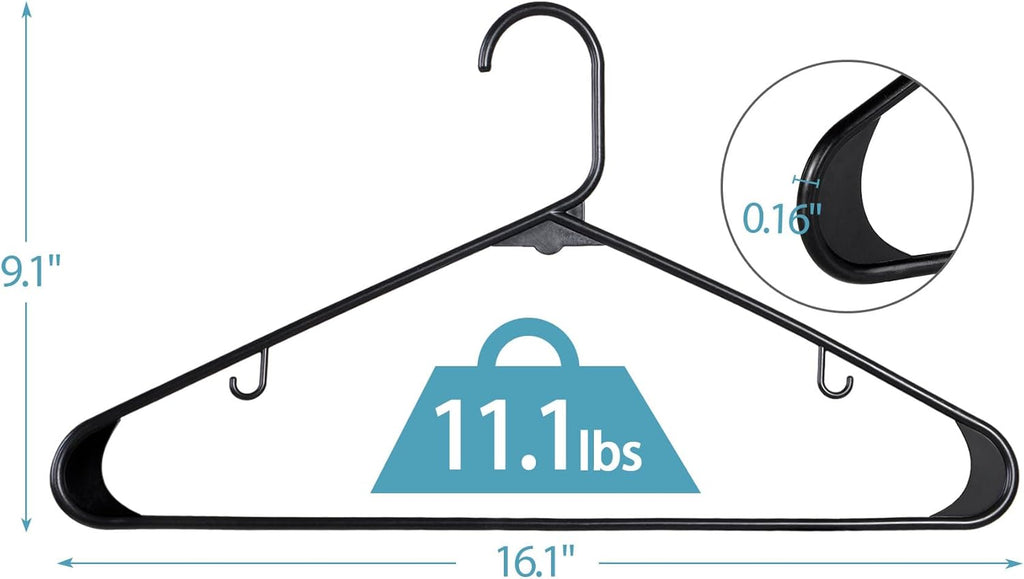 SUPER DEAL Plastic Hangers - 100 Pack Heavy-Duty Clothes Hangers with Double Hooks | Space-Saving Black Design