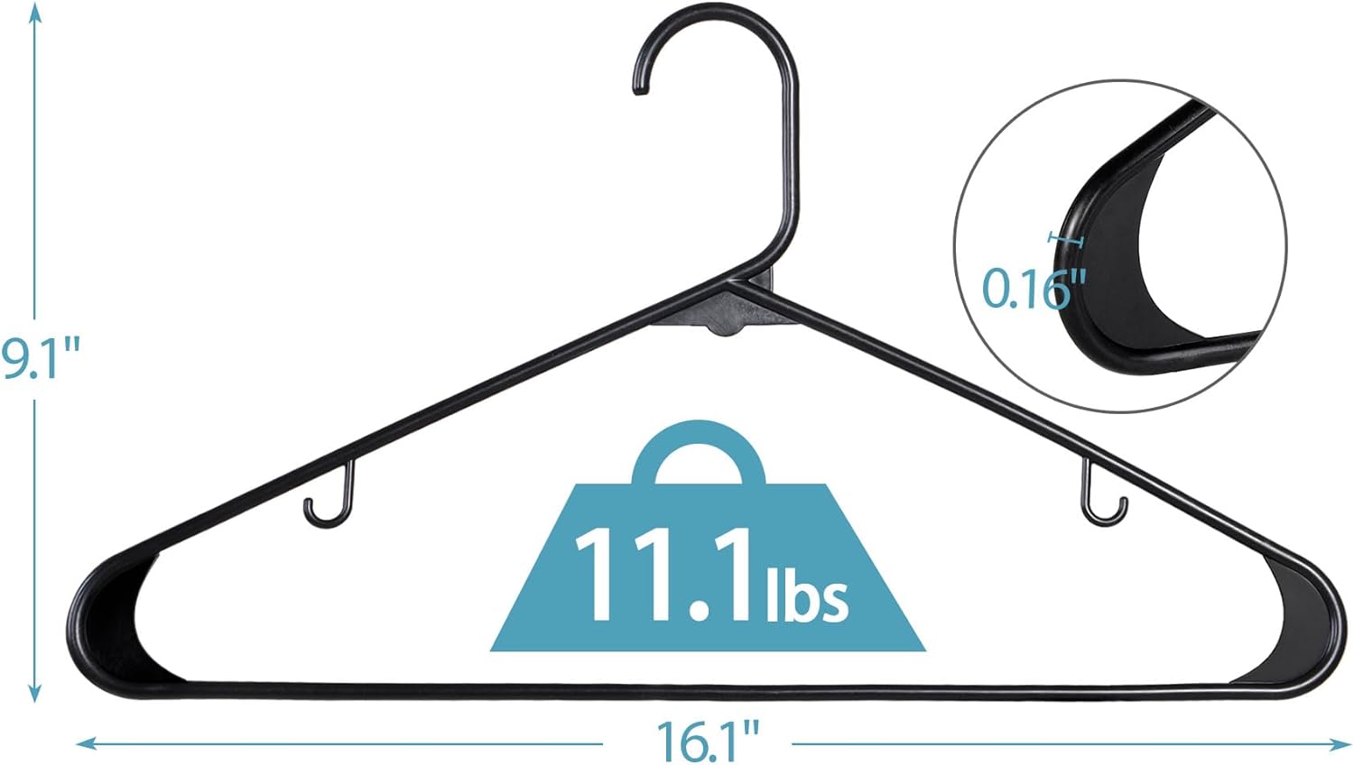 SUPER DEAL Plastic Hangers - 100 Pack Heavy-Duty Clothes Hangers with Double Hooks | Space-Saving Black Design