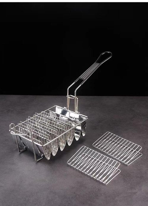 Senvasfa 8 Shells Taco Shell Fryer Basket with Detachable Handle,Commercial Grade Stainless Steel Hard Shell Maker Mold Taco Fryer Basket Each Time Deep Frying 8 Crispy Taco Shells